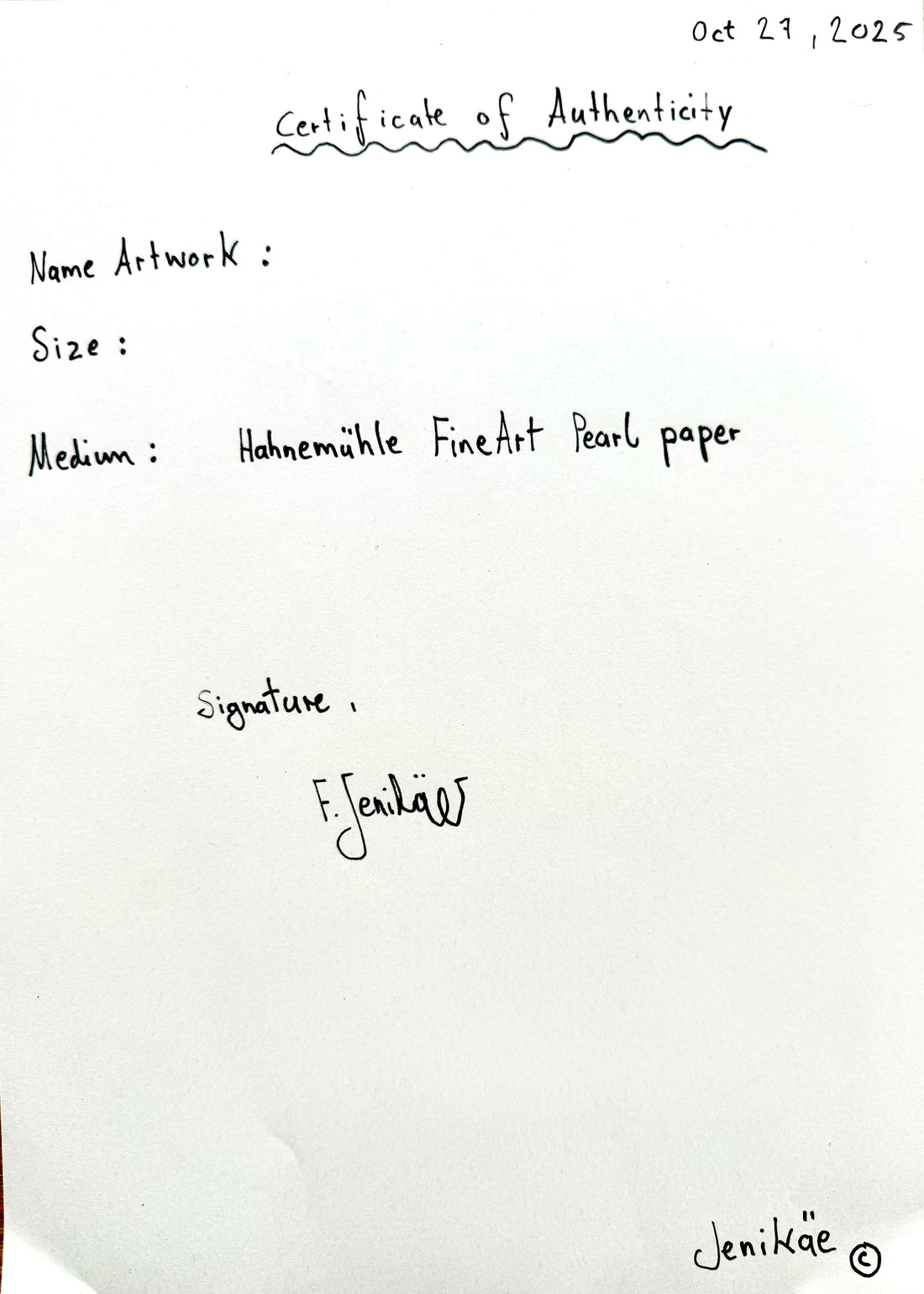 Limited Edition Hahnemühle Fine Art Print x Handwritten Certificate Of Authenticity